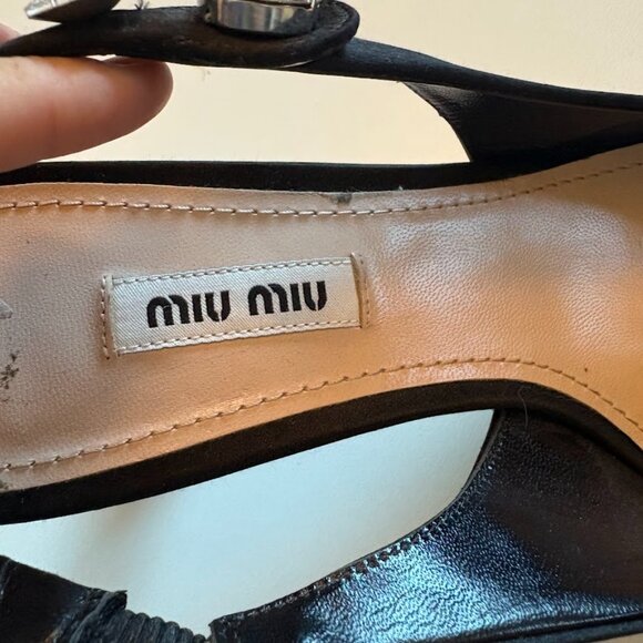 Miu Miu Black Satin Swarovski Crystal Embellished Slingback Kitten Heel Luxury - Picture 14 of 15